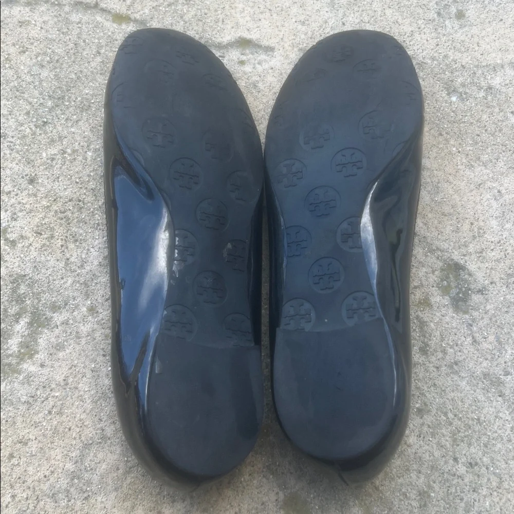 Tory Burch Black Patent Signature Logo Ballet Flats Women's Size 9